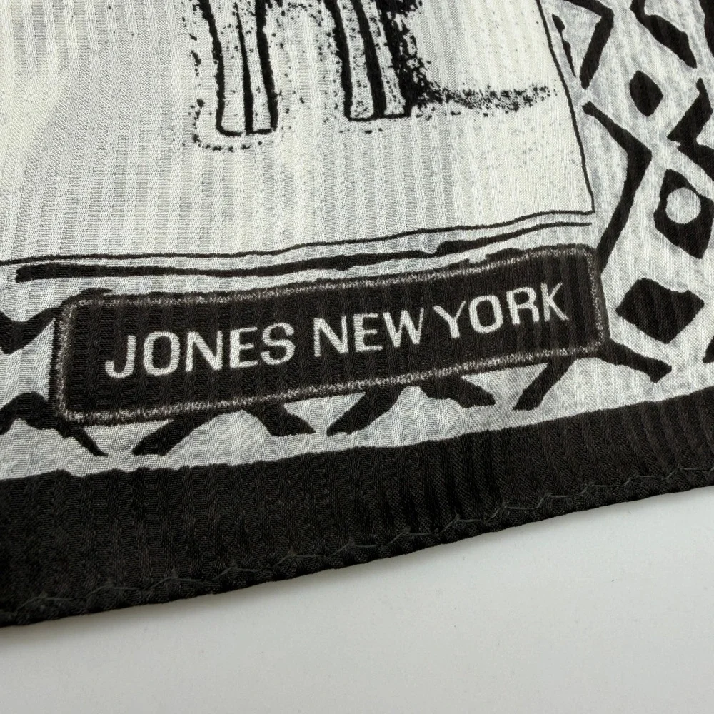 Jones New York Silk Scarf Brown Cream Giraffe Woodblock Print Ribbed 10x52